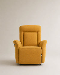 Fauteuil releveur électrique Serenity de Supra France, tissu jaune moutarde, vue de face